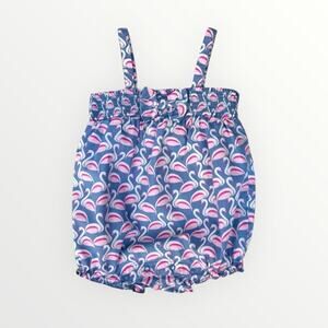 Janie and Jack Romper Baby 3-6M Blue Swan Print Bubble Cotton Smocked Sleeveless